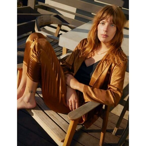 Nation Ltd Womens Madrid Bronze Satin Straight Leg Pull On Pants Sz S Rust Brown - Picture 7 of 10